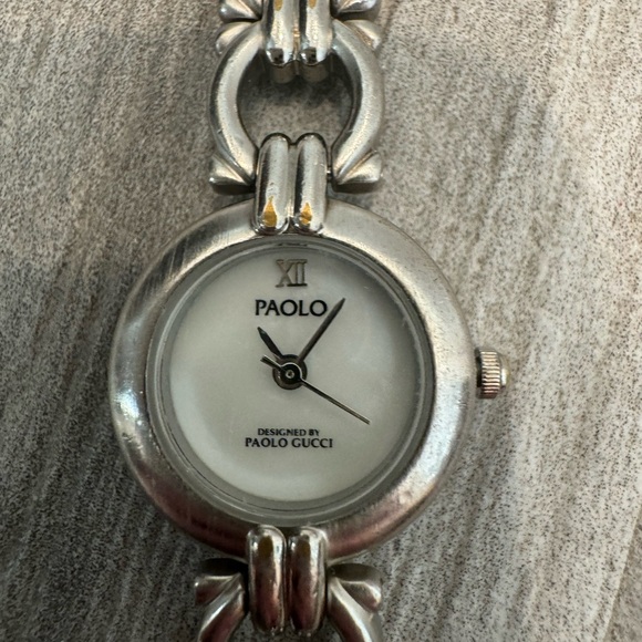 Vintage PAOLO GUCCI Women’s 20mm Quartz Watch White MOP Brushed Steel Bracelet - Picture 3 of 16